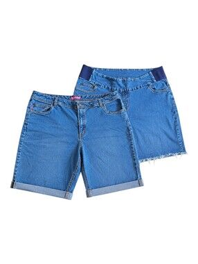 Women Within Denim Shorts Bundle 2 Pair Size 18W Stretch Cuffed Cutoff Plus Size
